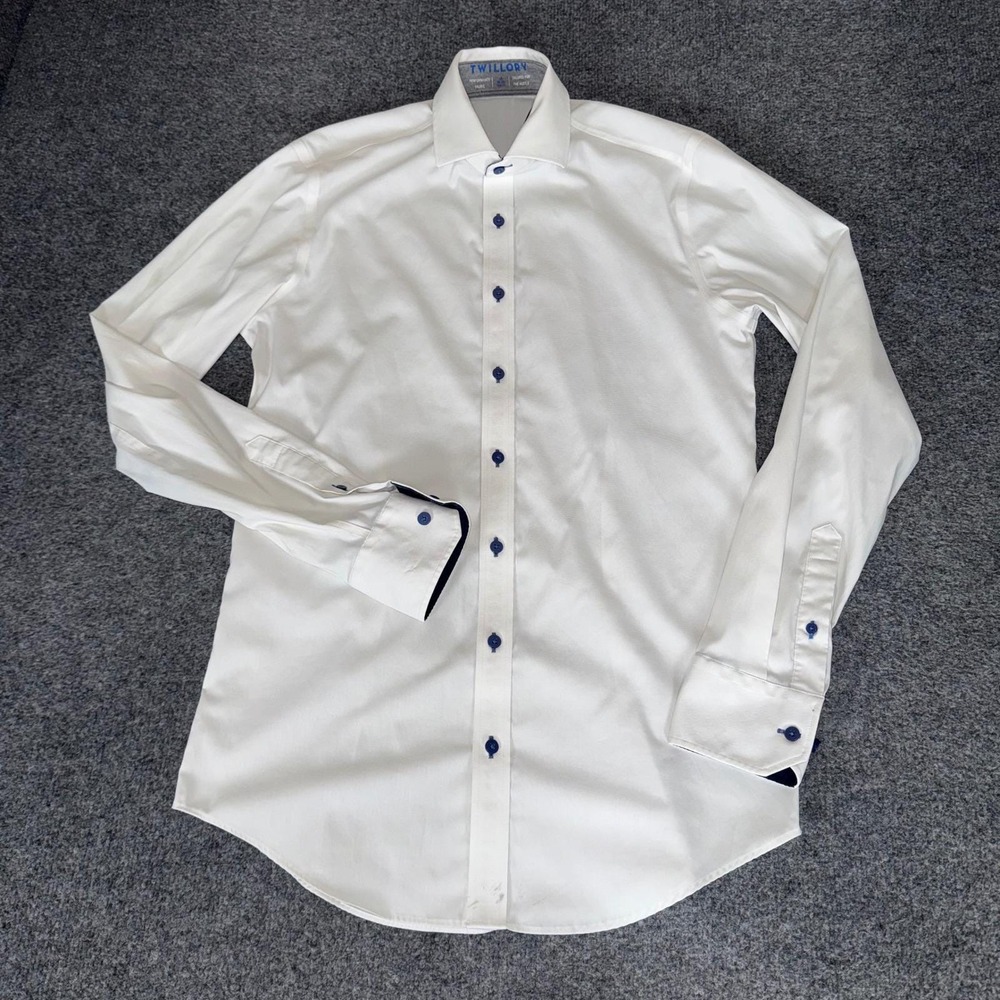 Twillory Performance Dress Shirt Mens 15 34-35 Trim Fit White Long Sleeve Casual